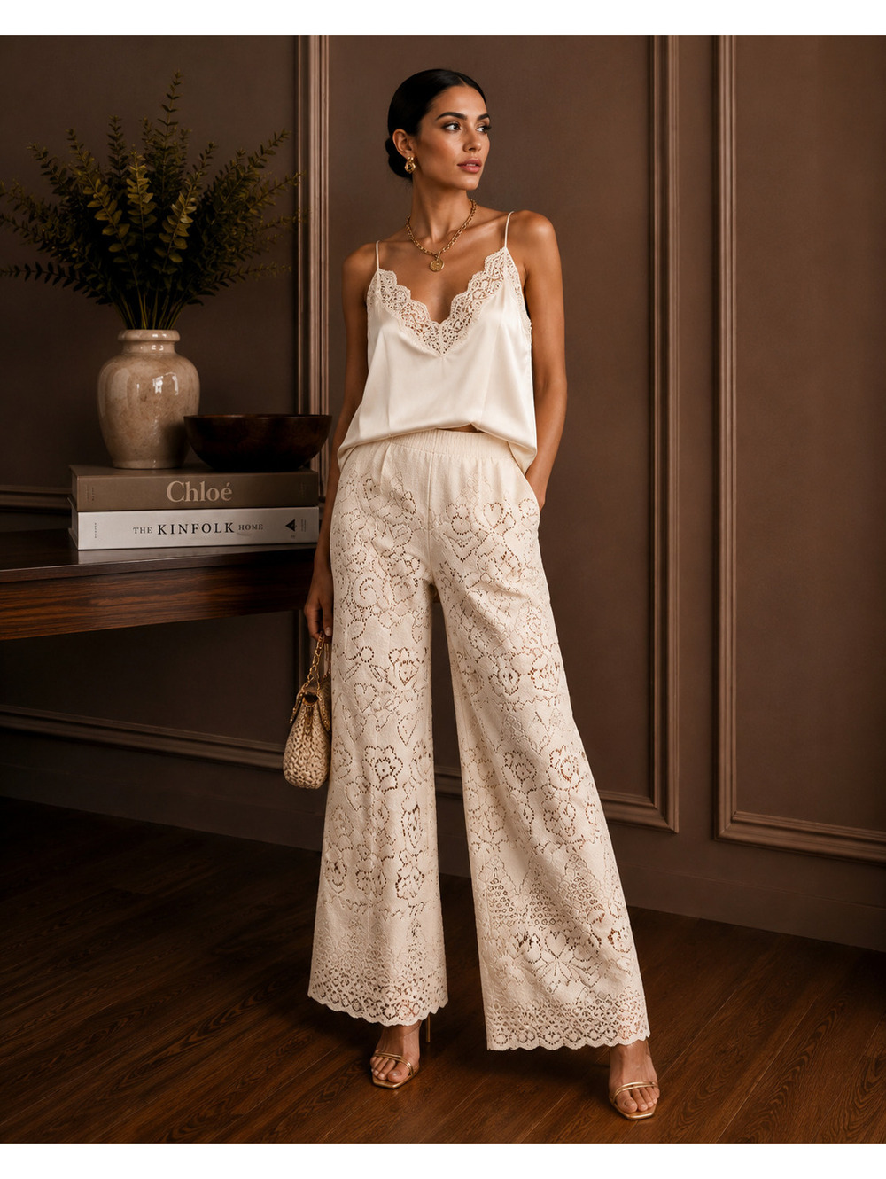 Valentino Cream Lace Overlay Pants